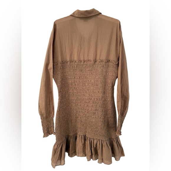 Veronica Beard Kelsey button down smocked dress Size 14, camel brown - Picture 6 of 15